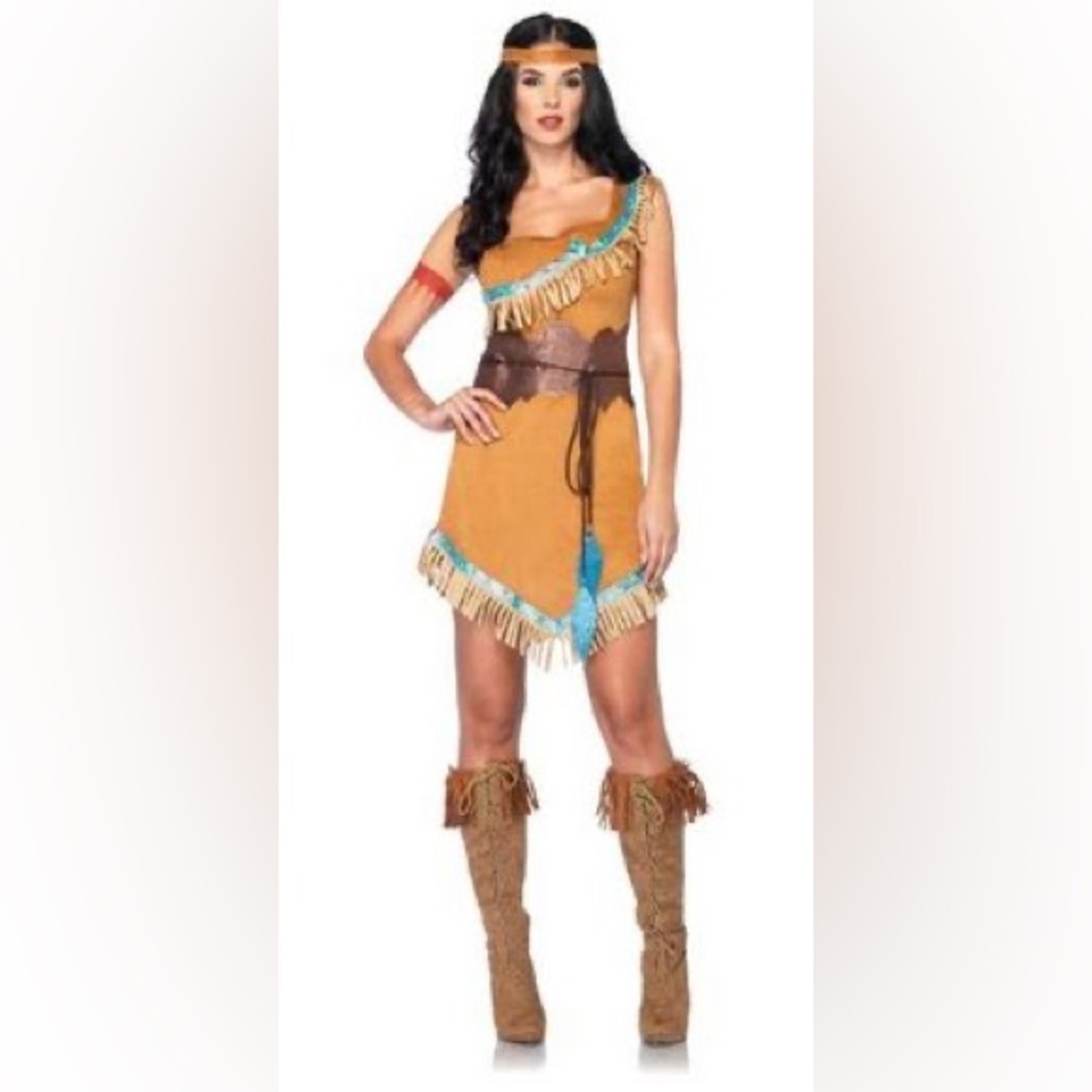 Disney Leg Avenue Tan and Brown Fringe Costume Dress with Turquoise Trim